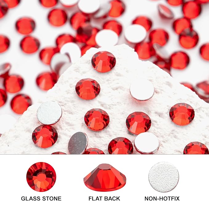 Novani 3000 Pieces Flatback Rhinestones Glass Round Gems Red Crystals for Nail Art DIY Crafts Clothes Shoes,SS20,4.6-4.8mm