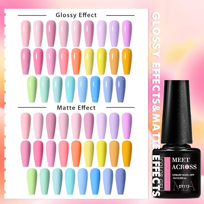 MEET ACROSS 30Pcs Nude Gel Polish Set Pink Sky Blue Gel Nail Polish Dreamy Town Series Macaroon Nail Manicure Kit Gift for Women 26 Colors