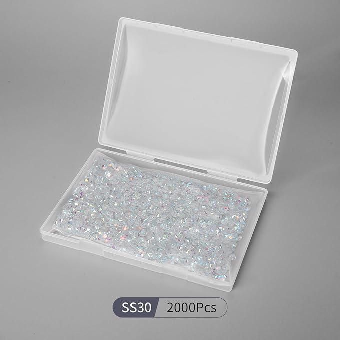 2000PCS Transparent AB Rhinestones Bulk, Flat Back Crystal Glass Stone Round Gems,SS30, 6.4-6.6mm