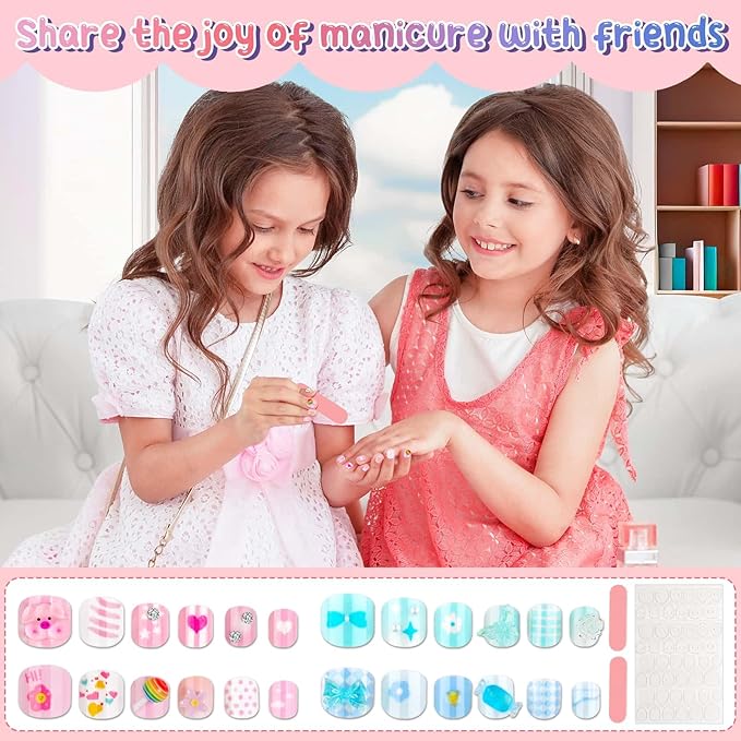 Extra Small Press on Nails for Little Girls, Thrilez Mini Fake Nails Kids Stick On Nail Tips Short Cute Acrylic Nails for Girls 7-10 Gifts