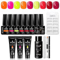 MTSSII 15Pcs Gel Nail Polish Set 6 Colors Neon Gel Polish + 3Pcs Poly Extension Gel Nail Kit Pink Orange Yellow Red Builder Gel Set for Beginner & Professional