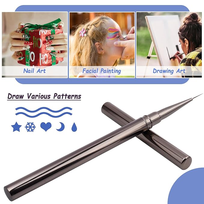Mesee 5 Pieces Nail Art Liner Brush Set, Nail Art Pens 6/9/12/15/18mm Fine Painting Nail Art Brushes Detail Nail Brushes Facial Painting Pen Brush Nail Dotting Drawing Tool for Tiny Details Long Lines