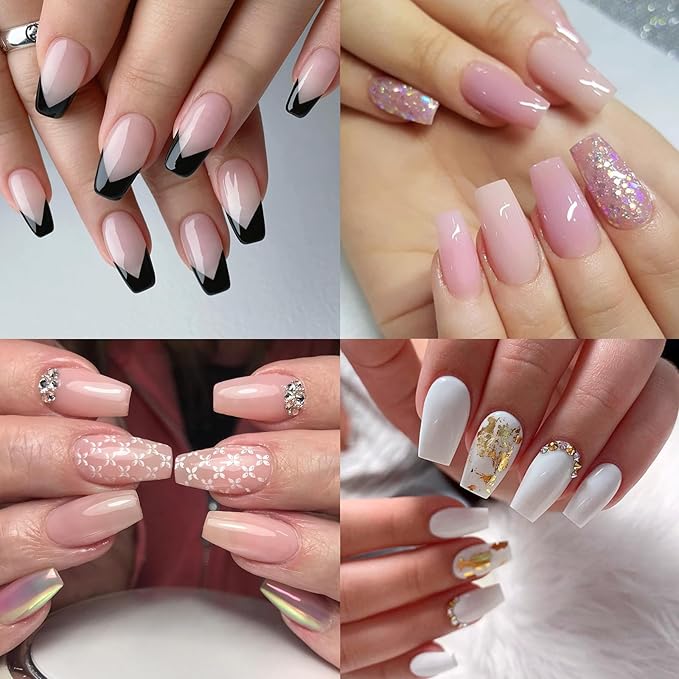 LoveOurHome 360pc French Coffin Nail Tips Clear Fake Nails Short Coffin Gel Nail Tips Half Cover Acrylic Nails Clear 15 Sizes Short Fingernail for Gel Press Nail Extension