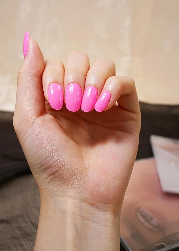 Semi Cured Gel Nail Strips, 20Pcs Long Lasting Salon Quality Wraps, Easy Apply & Remove Gel Nail Stickers with UV Light (Pink Riot)