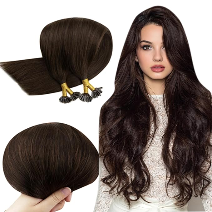 RUNATURE Fusion Hair Extensions Human Hair 20 Inch Brazilian Straight U Tip Hair Extensions Real Human Hair Dark Brown Pre Bonded Hair Extensions Real Human Hair 50 Gram 50 Strands