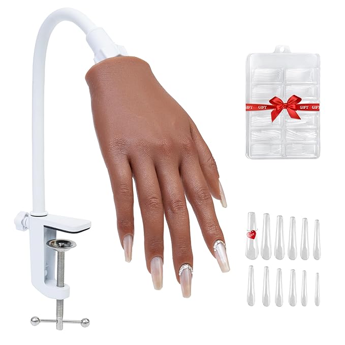 Veikmv Practice Hand for Acrylic Nails,Silicone Mannequin Hand with Flexible Fingers,Gel Polish & Nail Art Training, Manicure Practice Kit for Beginners
