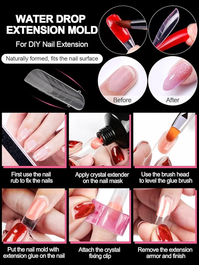 EBANKU Dual Nail Forms for Poly Extension Gel, 96 PCS Clear Nail Molds Reusable Nail Extension Forms for Builder Gel Manicure Design Salon DIY-12 Sizes