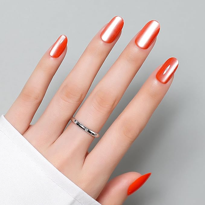 Luxbon Press On Nails Acrylic Short Rounded with No-Cure Nail Glue and Tool Kit – Stick On Nails Cat Eye Soft Gel Tips 25-30pcs Full Size Set, Reusable Fake Nails for Women, Fit Perfectly, Red