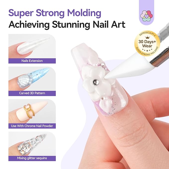 SAVILAND Pearl Solid 3D Nail Gel for Wedding Nails: Ultra Strong Molding Sculpting Nail Gel 2.12 oz Pearlescent Molding Gel No Stciky Nail Gel Nail Carving Professional Use Salon
