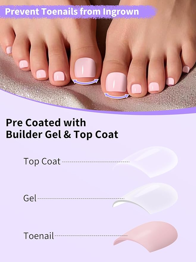 EBANKU 216 Pcs Press On Toenails Short, French Toe Nail Tips Square False Toenails 18 Sizes Press On Nails Gold Pink Brown Full Cover Nail Tips with Nail Glue for Nails DIY Salon Home