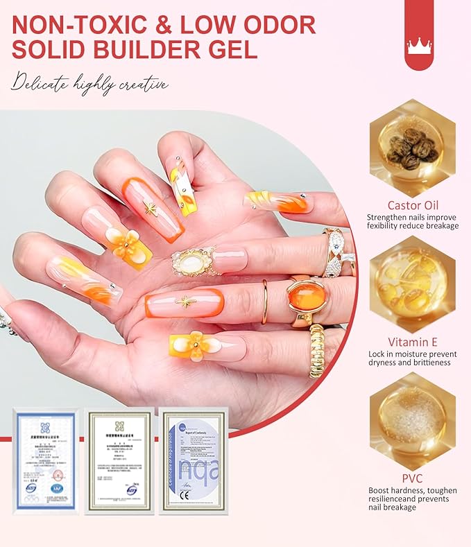Solid Sculpture Builder Gel BISHENGYF: Non-Stick Hand 3D Nail Gel 4 in 1 Extension UV Glue for Acrylic Nails Rhinestones 3D Sculpture Hard Gels for Manicure DIY At Home