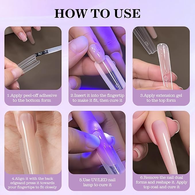 240 PCS Sandwich Nail Dual Forms, 14 Sizes Nail Tips for Builder Gel, Dual Forms for Polygel, Nail Extension for Beginner & Professional, Create Salon Quality Nail Art at Home (Oval)