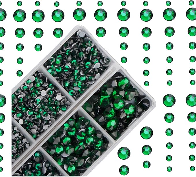 4000pcs Mixed Size Hot Fix Round Crystals Gems Glass Stones Hotfix Flat Back Rhinestones (Emerald)