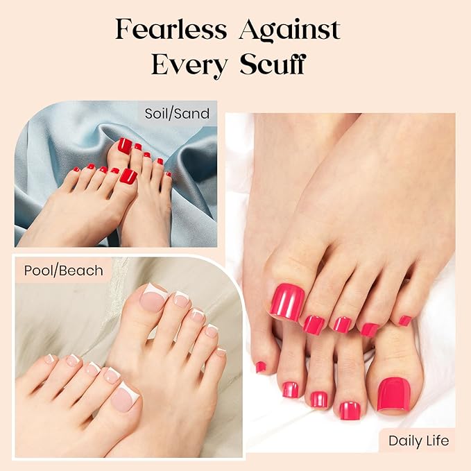 Beetles X Press French Tip Toenails - Charm French | Pink Short Square Press On Toe Nails | 150 Pcs 15 Sizes Natural Salon Quality Gel Nail Tips For Women
