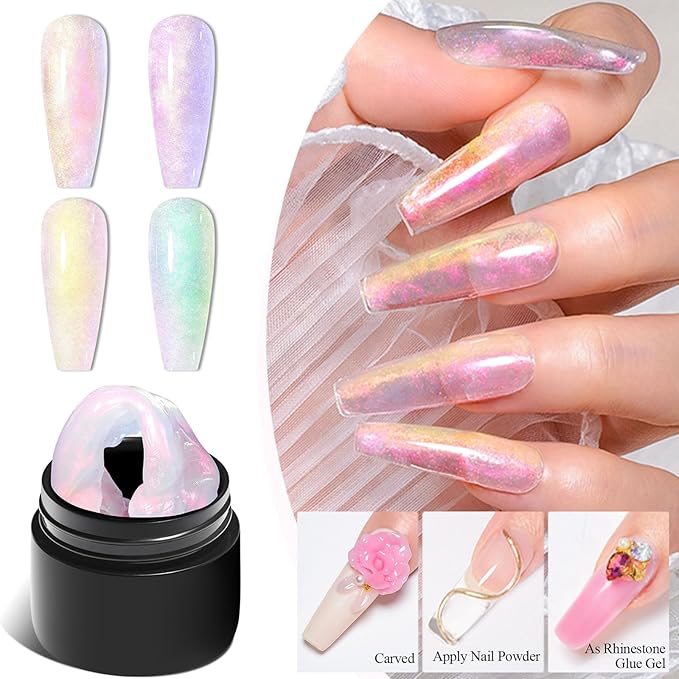 MEET ACROSS All-in-One Extension Mini Kit Non-Sticky Builder Gel Starter Kit WIth Base & Top Coat/Dual-Silicone Pen/Pro File/20-Pc Reusable Dual Forms Salon-Grade Extensions (Aurora Series)