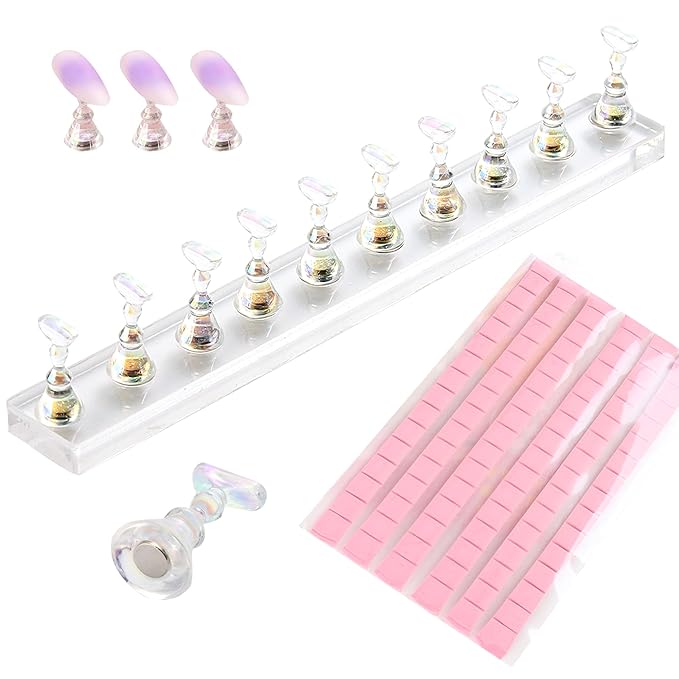 Nail Stand for Press Ons Nail Display with 96 Pcs Reusable Sticky Putty Practice Magnetic Fake Nail Holder for Home DIY Beginner Salon Acrylic Nail Art Kit Accessories