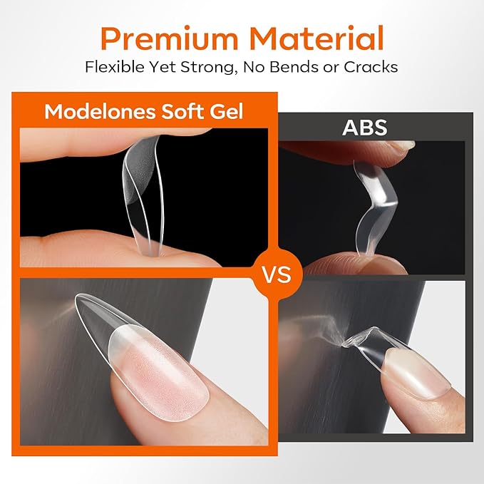 modelones Medium Stiletto Gel Nail Tips, 360pcs Pre-etched Clear Fake Nails Press On Full Cover Half Matte 15 Sizes Acrylic Gel Tips for Extension Salon
