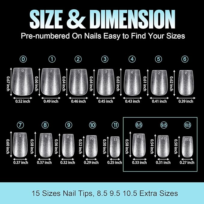 TOMICCA Extra Short Coffin Nail Tips, 360Pcs Extra Short Gel Tips Full Matte Soft Nails Tips, Fake Acrylic Coffin Nail Tips for Dip Powder Gel Polish 15 Sizes