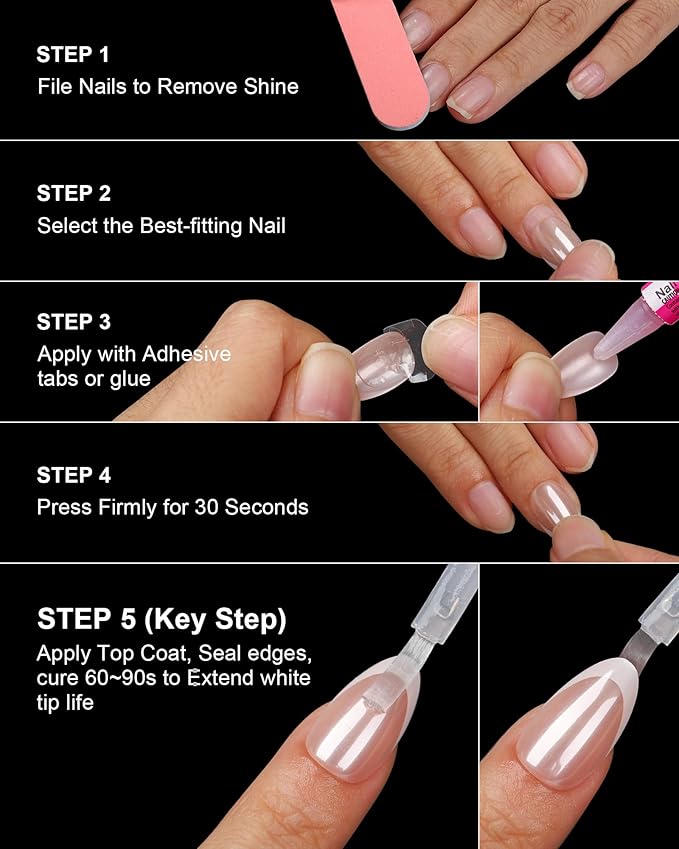 16 Size Chrome White French Tip Almond Press On Nails,32 Pcs Salon Quality Glossy Short Glue on Gel Nails (Chrome French White Tip)
