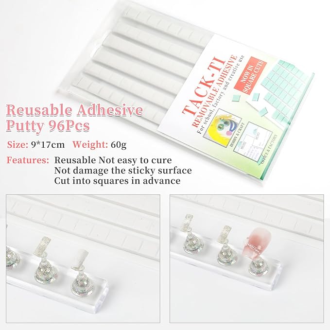 BQAN 2 Set Nail Holder for Painting, Stand for Press On / Display With 96 Pcs Reusable Putty (Clear)