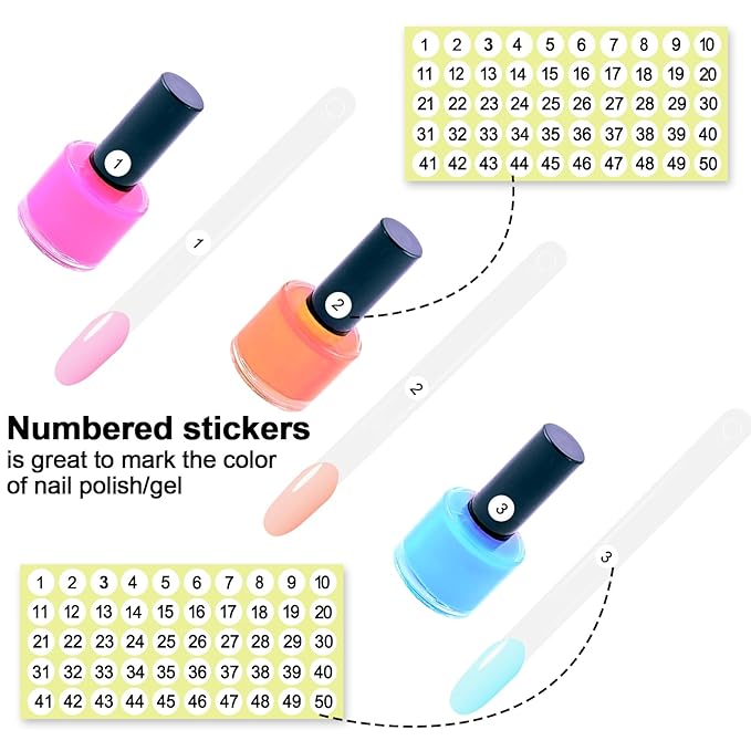 SIUSIO 50 Pcs Oval Nail Swatch Sticks with Metal Split Ring and Numbered Tips - Clear Fan-shaped Color Display for Nail Art Polish Practice