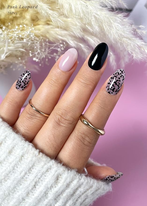 Semi Cured Gel Nail Strips (Pink Leopard), Purple, 20 Pcs Gel Nail Wraps, Stickers, Salon Quality, Long Lasting, Works with Any UV Lamps