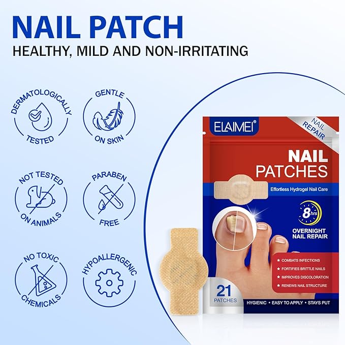 21 PCS Nail Patches ，Toenail Treatment Patch Extra Strength 8-Hour ，Nail Repair Patches,,Nail Repair for Restores Damaged Nails and Appearance of Discolored，Overnight Renewal for Men and Women