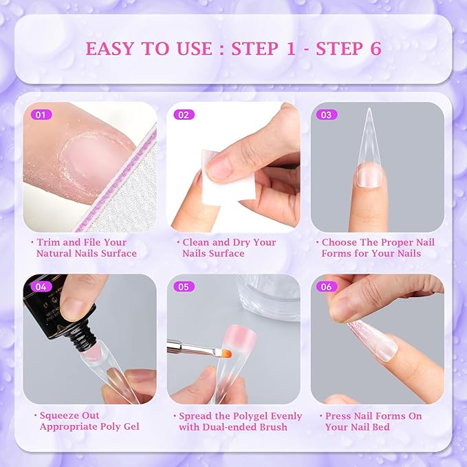 outopen 240pcs Long Straight Sharp Stiletto Nail Tips Clear Matte Full Cover Nail Extension Tips Long Stiletto Spiky Nail Tips Gel Press on Nails for Polygel Acrylic Extension DIY Manicure, 12 Sizes