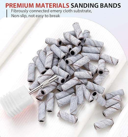 100Pcs Small Sanding Bands for Nail Drill, 80 120 180 240 Grit Mini Nail Sanding Bands with 3mm Mandrel Bit, Professional Nail File Set for Acrylic Gel Nails Manicure Pedicure
