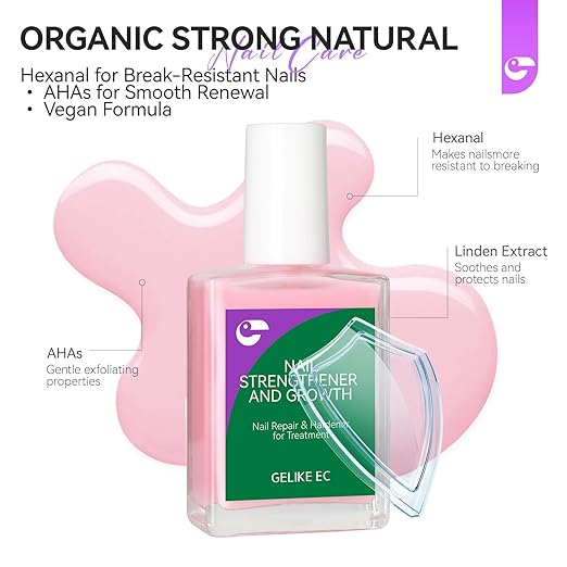 gelike ec Protein Nail Growth and Strengthener Polish: Milky Pink 15ml Natural Nail Strengthener for Weak and Damaged Nails - Protein Nail Hardener for Home Salon Outdoor