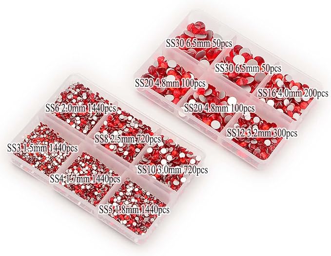 NCB 8000pcs Non Hotfix Rhinestones 10 Sizes Flatback Crystal Glass Rhinestones with Tweezers and Picking Pen for Nail Art Clothes Bags Phone Decorations Crafts DIY (019 Siam Mix SS3-SS30)