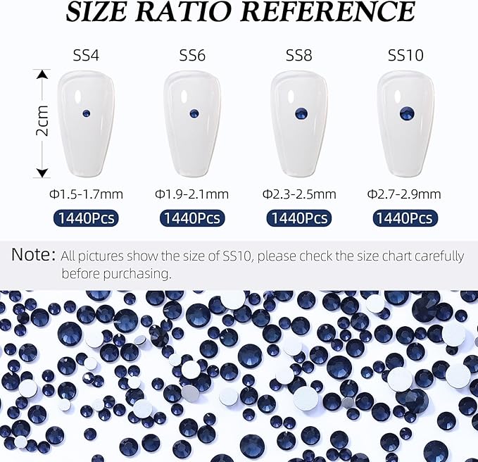 Montana Flatback Rhinestones, Glass Rhinestones for Nail Art and Craft, Glue Fix, Loose Crystal Gemstones(Montana, SS10, 1440pcs, 2.7-2.8mm)