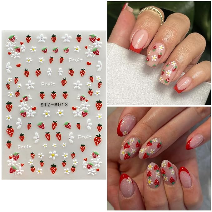Flower Nail Art Stickers 5D Embossed Tulip Nail Decals Spring Summer Colorful Flower Nails Design Self-Adhesive 3D Accessories for Women Nails DIY Decoration(5 Sheets)