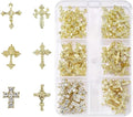 3D Cross Nail Charms for Nail Art, 60 Pcs Metal Crystal Cross Nail Decorations, Alloy Nail Studs and Rhinestones for Women Girl DIY Jewelry Crafts Supplies (Gold)