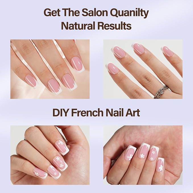 Misssix XBASICTIPS French Tip Press On Nails, 150Pcs French Gel Nail Tips Short Square, Soft Gel Pre-shaped No Need to File 3 in 1 Tips, Fake Nails for Nail Art DIY Extension Designs 15 Sizes