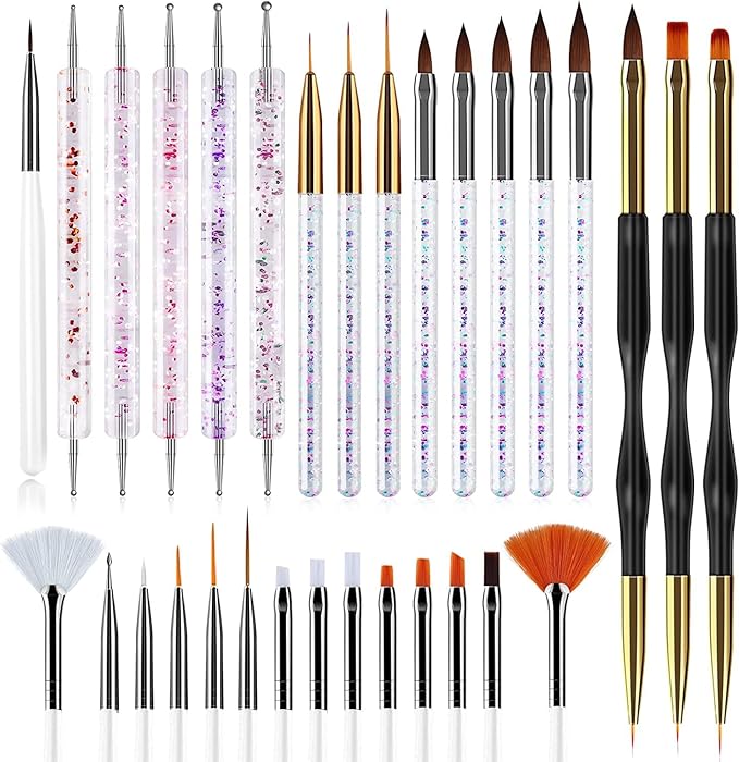 31 Pcs Nail Art Tools Set - Professional Nail Brushes Kit for Acrylic Gel Nails, Manicure Painting Dotting Detailing Tools, Nail Design for Home Salon Supply-White