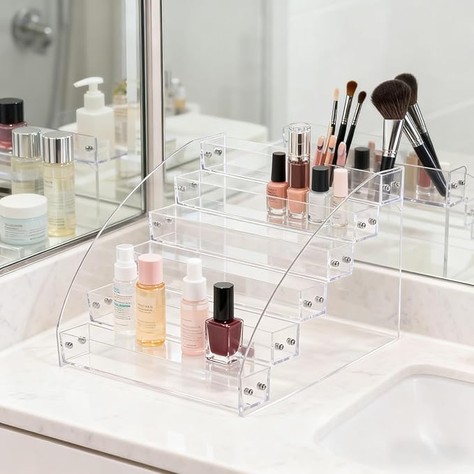 Clear Nail Polish Display Holder, Nail Varnish Organiser 7 Layers Nail Polish Acrylic Clear Makeup Display Stand Rack Organizer Holder (7 layers)