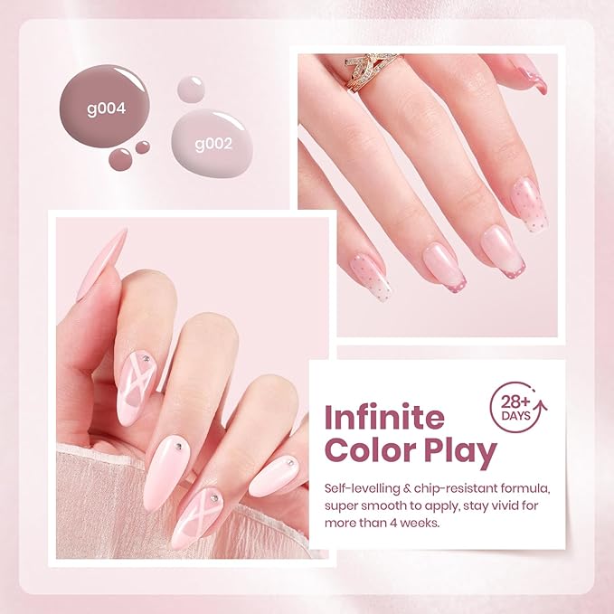 Beetles Nude Pink Gel Polish Set - 6 Colors Spring Gel Nail Polish Set, Neutral Light Baby Pink Colors, DIY Salon Home Manicure Long Lasting Soak Off UV LED Needed Easter Gifts for Her Cozy Palette