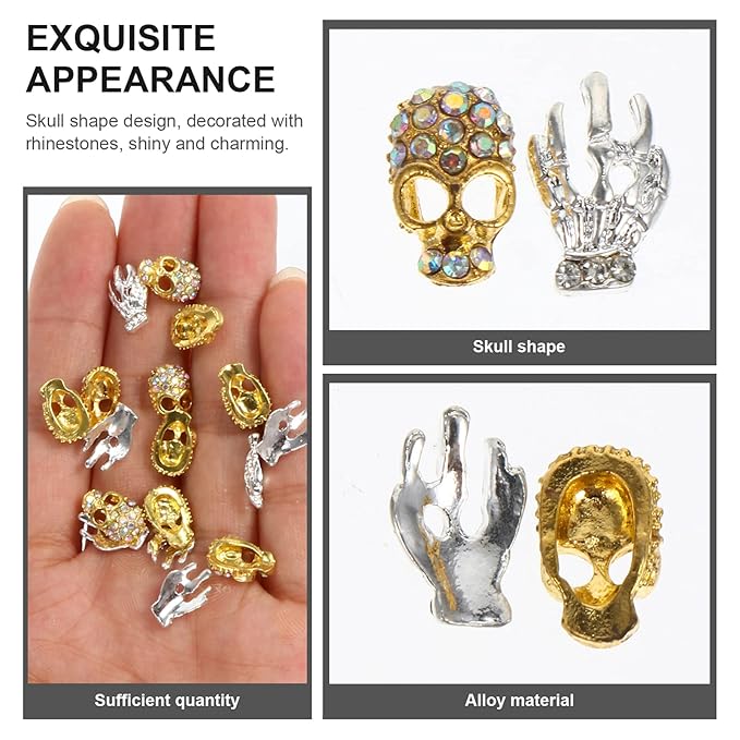 40pcs Nail Alloy Jewelry Manicure Stickers Nail Decor Nail Tip Nail Charm Skull Head Nail Paste Nail Art Jewelry Decor Jewelry with Diamond Nail Decals Cellphone Decor