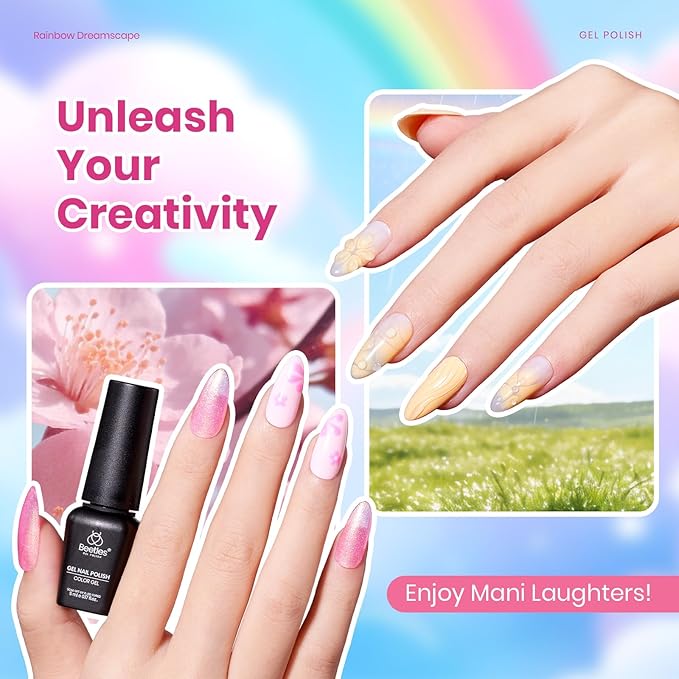 Beetles Spring Gel Nail Polish Set - Rainbow Dreamscape 25 Colors Gel Polish Kit with Base Coat&Top Coat Soak Off UV Led Nail Set Pastel Glitter Colors Nail Art Kit Easter Gifts for Women&Girls
