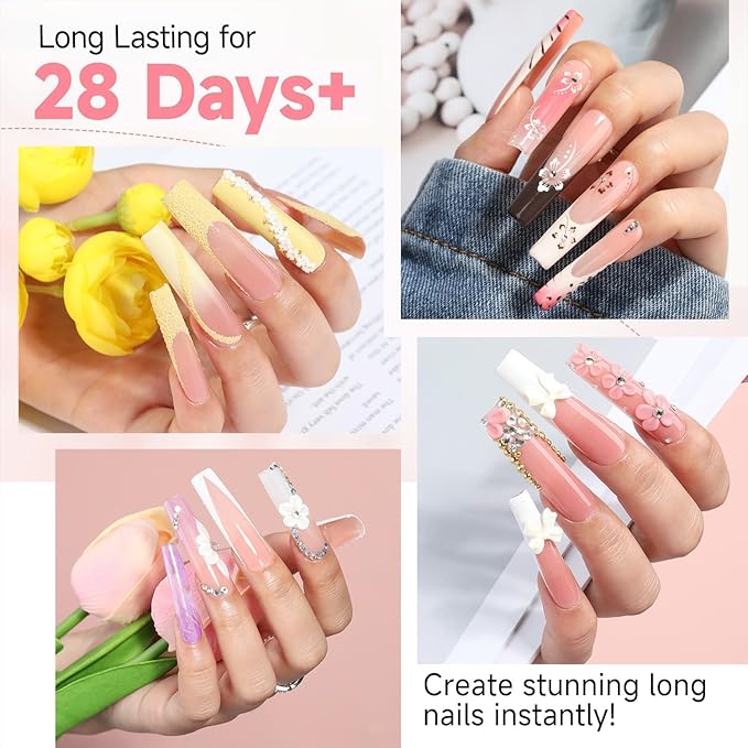 UNA GELLA XXL Long Square Nails Tips 216 PCS No C Curve Straight Nail Tips Full Cover Square Gel Tips Extra Long Nail Tips Clear False Fake Nails Gel Nail Extension for Nail Salon Home DIY 12 Sizes