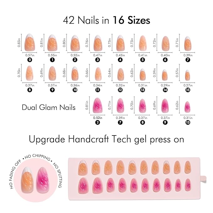 VSALON Press-On Nails Short Almond - Hot Pink & Nude 3D Design Bowknot Valentine French Tip Fake Nails, 42 PCS in 16 Sizes Nail Kit with UV Glue, Easy Tabs, Nail Glue & Remover (Barlow Girl)