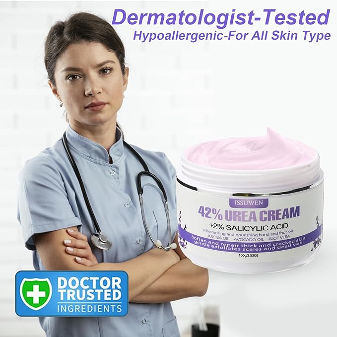 2 Packs Urea Cream 42% Plus Salicylic Acid 2%, 7.06Oz Lavender Foot Cream for Dry Cracked Heels Treatment Knees Elbows Hands Repair Treatment, Callus Remover for Feet, Foot Lotion for Dry Cracked Feet