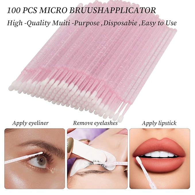 300 PCS Eyelash Extension Supplies Kit,Disposable Lash Spoolies Brushes Micro Swab Brushes Mascara Wand Lip Brushes for Eyelash Extension Tattoo Lipstick Applicator (Pink)