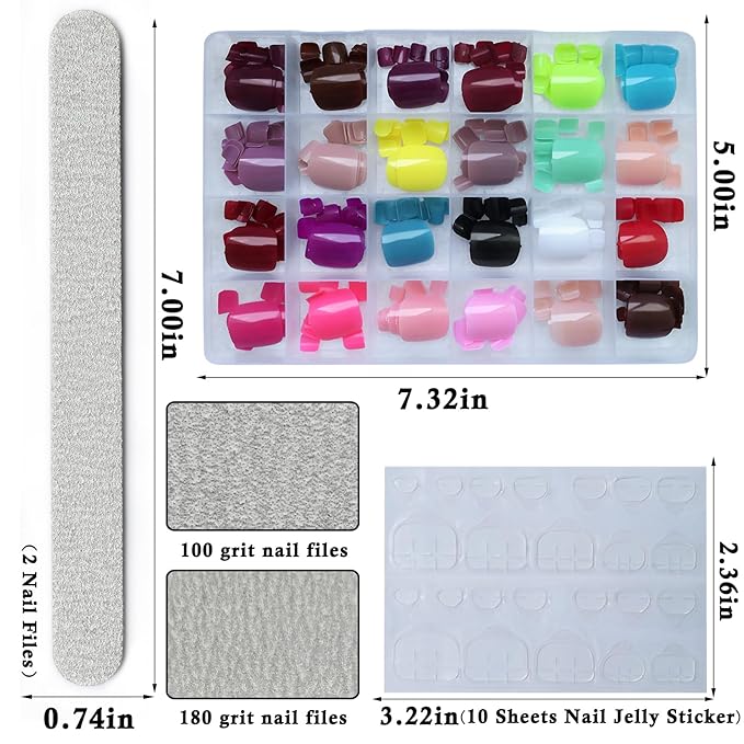 LoveOurHome Press on Toenails for Women Fake Toenails with Glue Tabs，576pc Toe Nails Press on Toe Nails Short Square Glue on Toenails Full Cover Artificial False Toenail Acrylic Toe Nails Pedicure