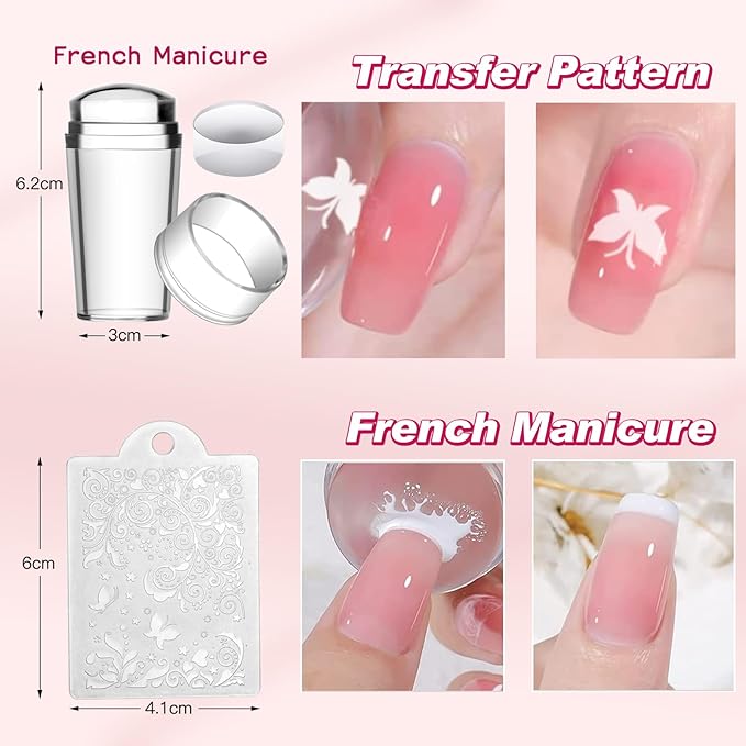 Biutee Nail Stamping Plates 2Pcs French Tip Stamp Plate 110 Patterns Nail Stamping Kit With Silicone Stamper Scraper Large Lace Line Flower Nail Art Stamping Template Holiday Gift for Women