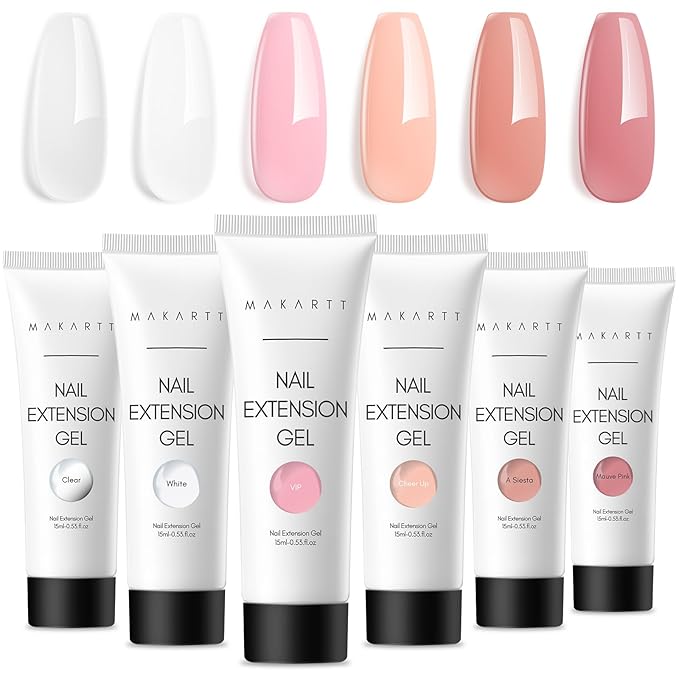 Makartt Poly Nail Gel Kit - 6 Neutral Colors for Extension Nails, Long Lasting Poly Nail Gel Set, Natural-looking, Strong Builder Enhancement for Salon Manicure DIY at Home 15ML Clear White Nude Pink