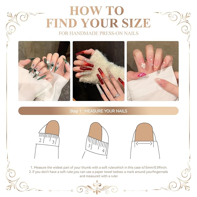 Press-On Nails Set, Pink Pearl Floral Design with Rhinestones, Artificial Nail Tips (Pink, Medium)