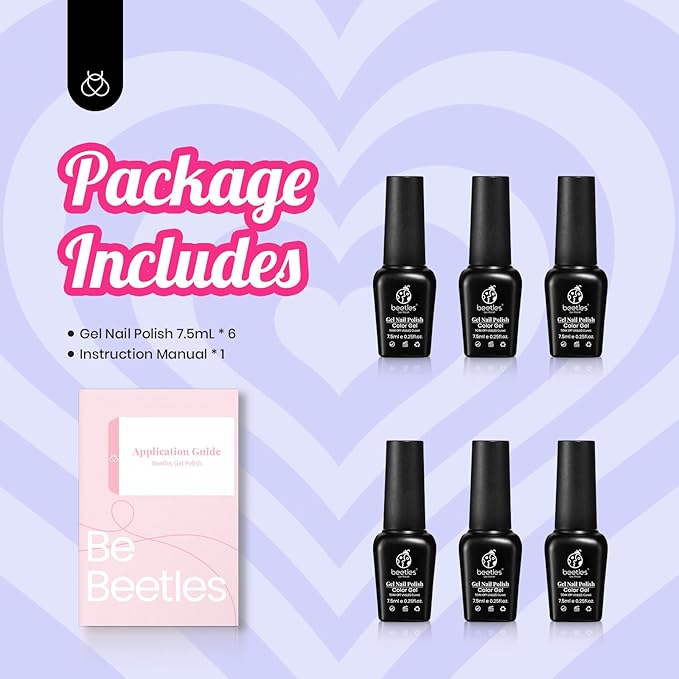 Beetles Hot Pink Gel Polish Set - 6 Colors Pink Gel Nail Polish Rose Red Nails Kit Nail Polish Collection Pink Glitter Gifts for Women Soak Off Uv Nail Lamp Manicure Kit