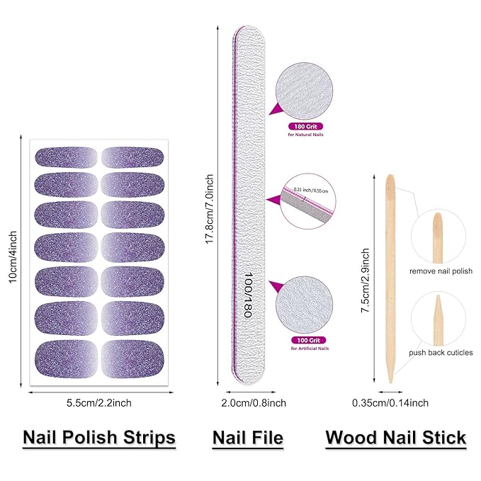 DANNEASY 16 Sheets Nail Polish Strips Full Nail Wraps Self Adhesive Nail Polish Stickers Gel Nail Strips Sticker Nails for Women Nail Art Accessories with 1pc File, Cuticle Stick (Gradient Glitter)